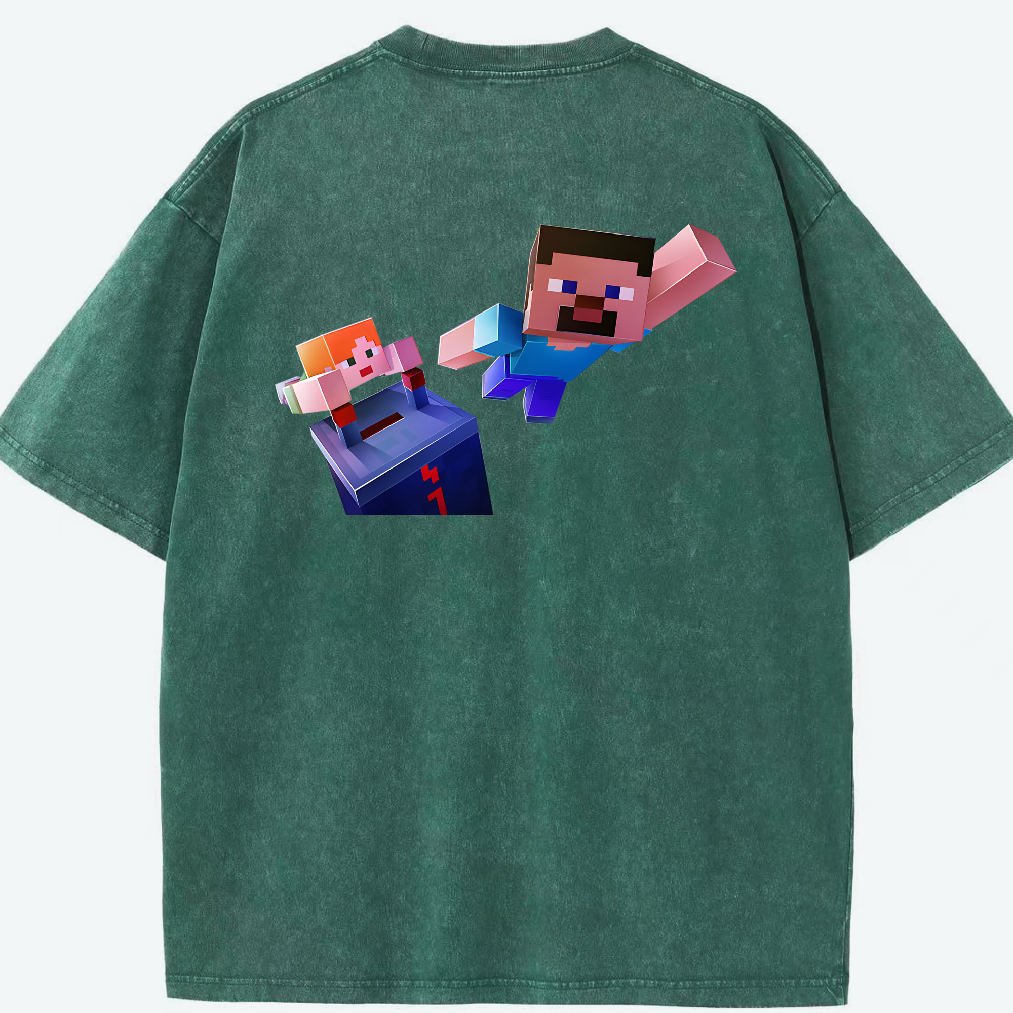（画像用） マインクラフト ブロックの世界 Minecraft MC Block world 綿100% ヴィンテージ風 半袖Tシャツ（背面プリント）